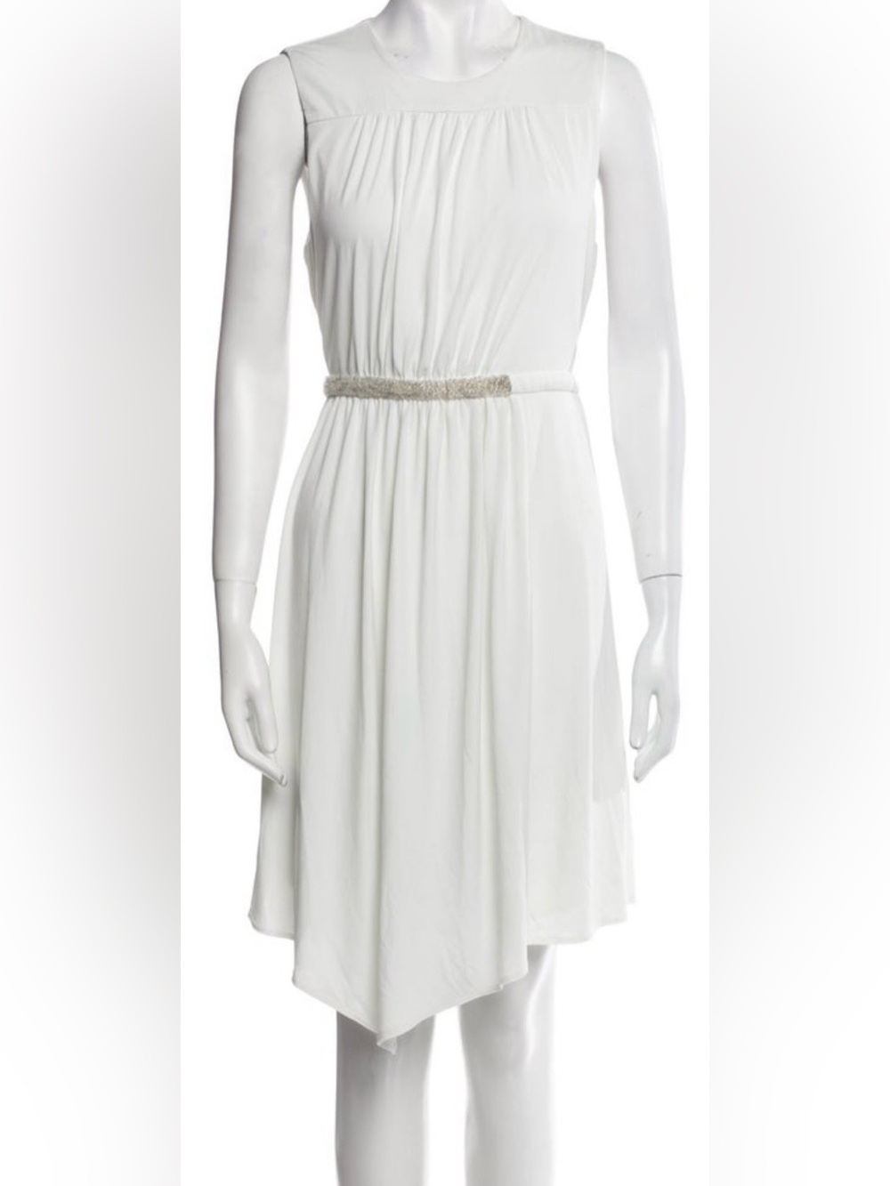 Halston Heritage White Long Sleeve Chiffon Dress with Beaded Waist
